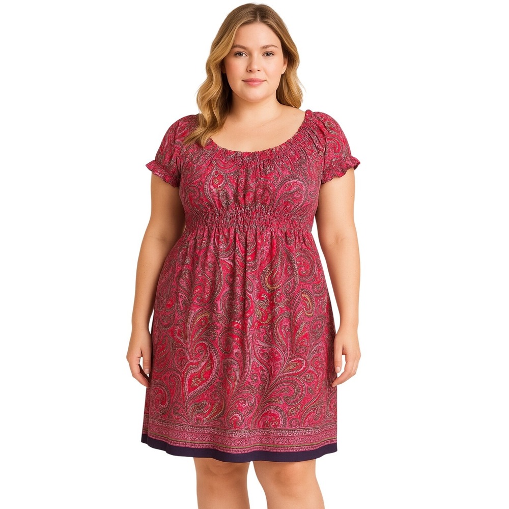 London Times Paisley Smocked Empire Waist‎ Dress Pink Multicolor Size 16P